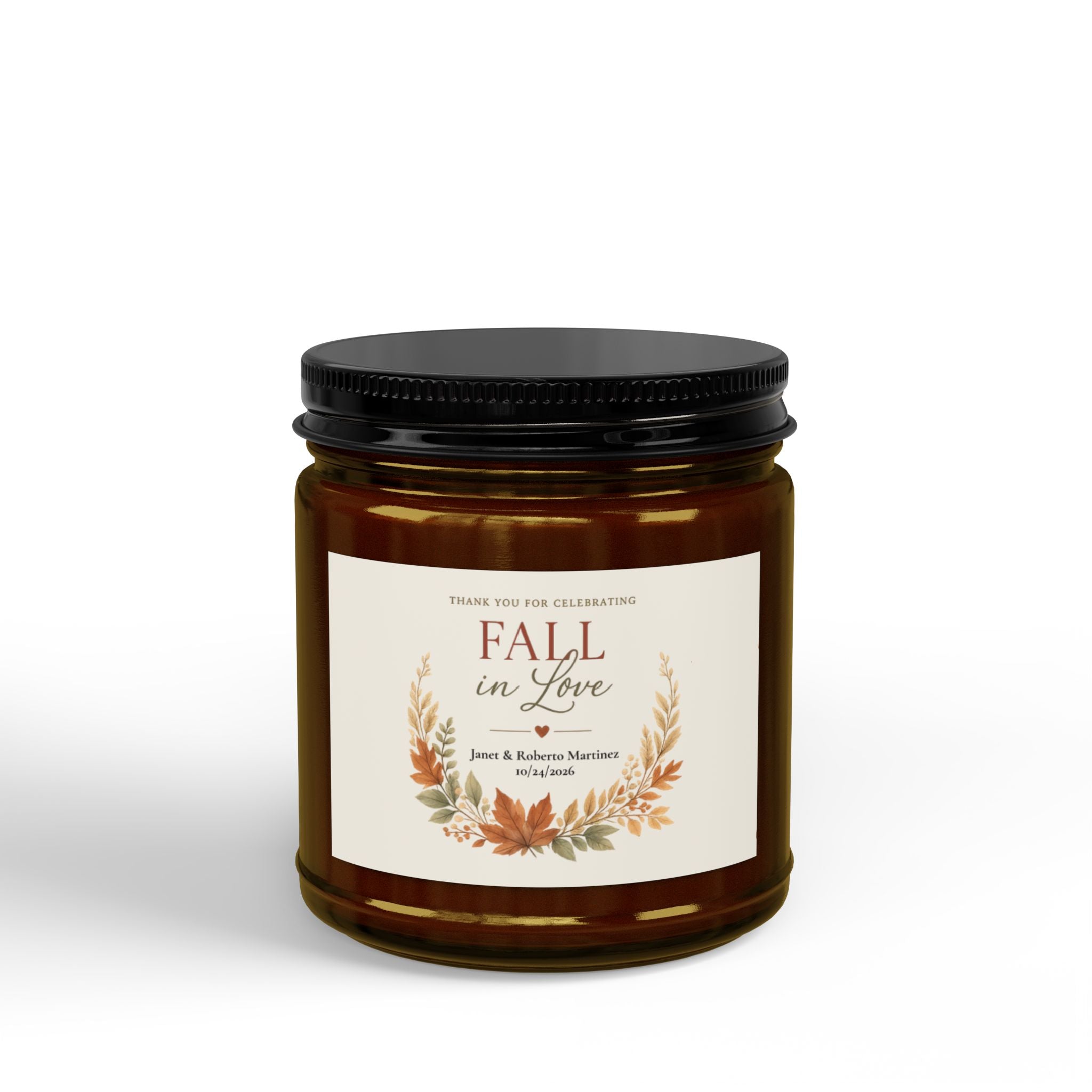 Fall in Love Scented Soy Candle (4oz & 9oz) — Amber or Clear Jar with Black Lid