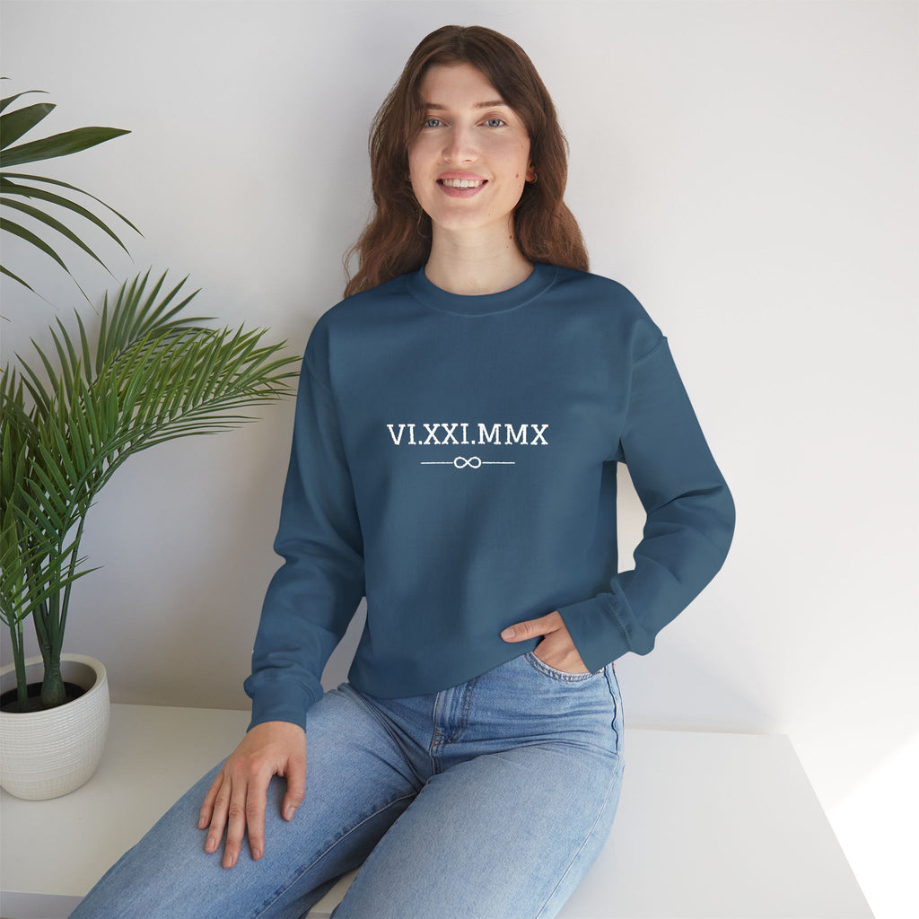 Roman Numeral Date Couples Crewneck Sweatshirt — Personalized Anniversary/Special Date