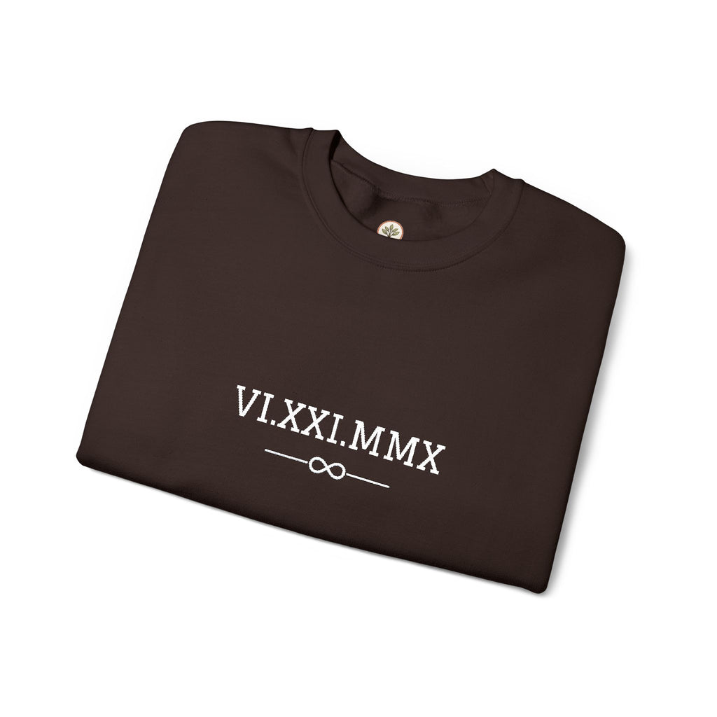 Roman Numeral Date Couples Crewneck Sweatshirt — Personalized Anniversary/Special Date