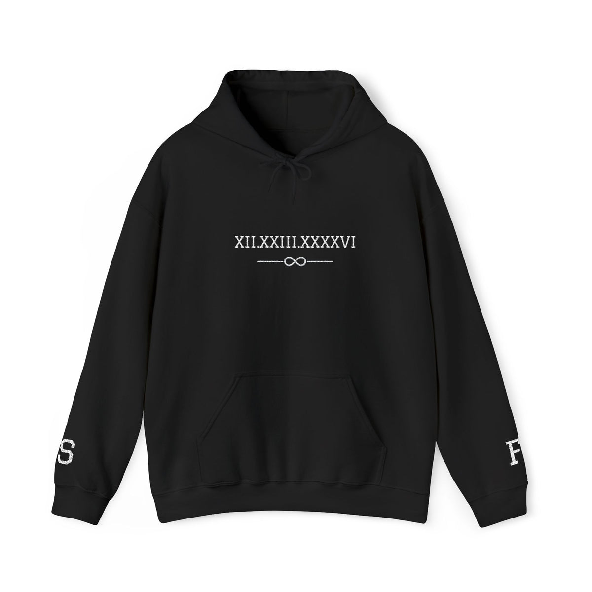 Personalized Couples Roman Numeral Date Hoodie – Minimal Pullover with Sleeve Graphics