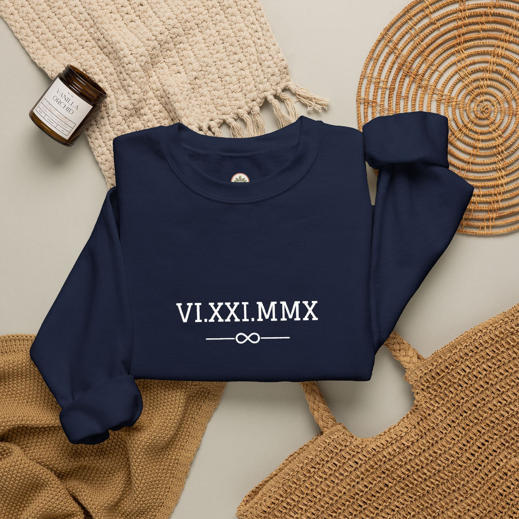 Roman Numeral Date Couples Crewneck Sweatshirt — Personalized Anniversary/Special Date