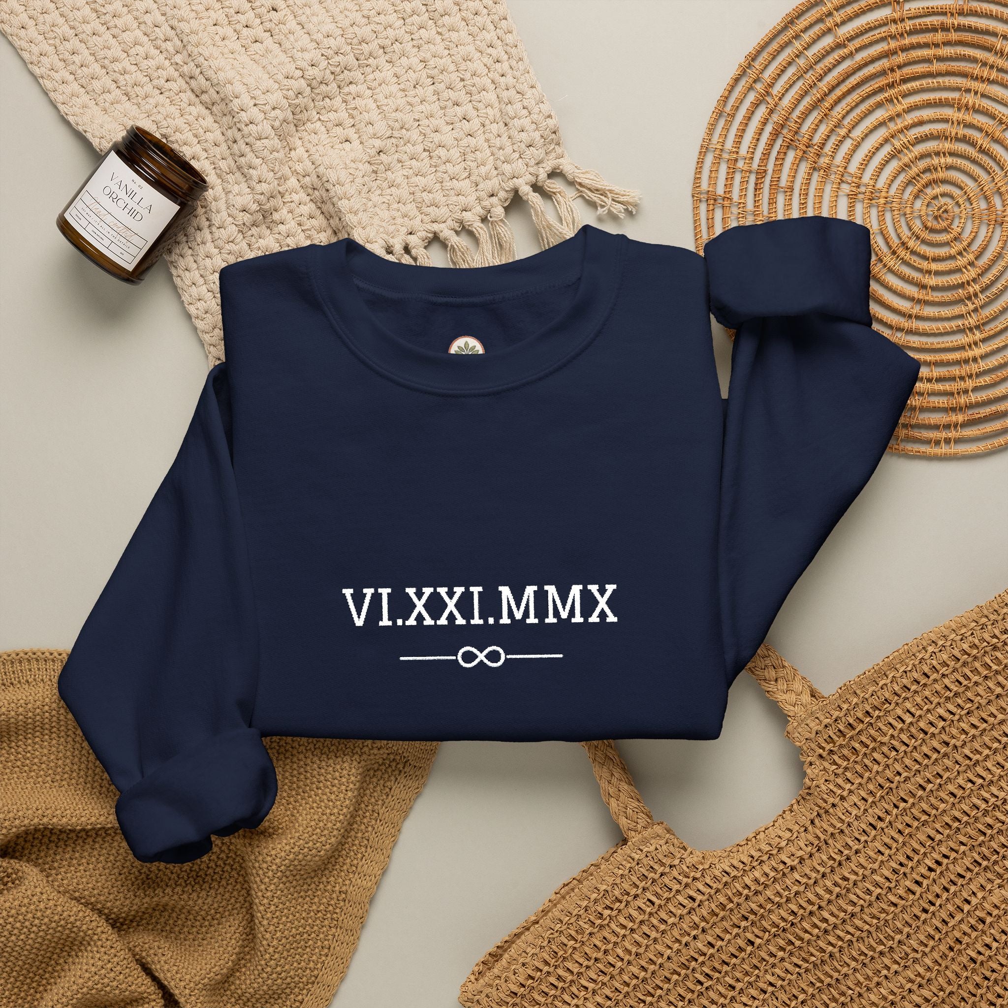 Roman Numeral Date Couples Crewneck Sweatshirt — Personalized Anniversary/Special Date