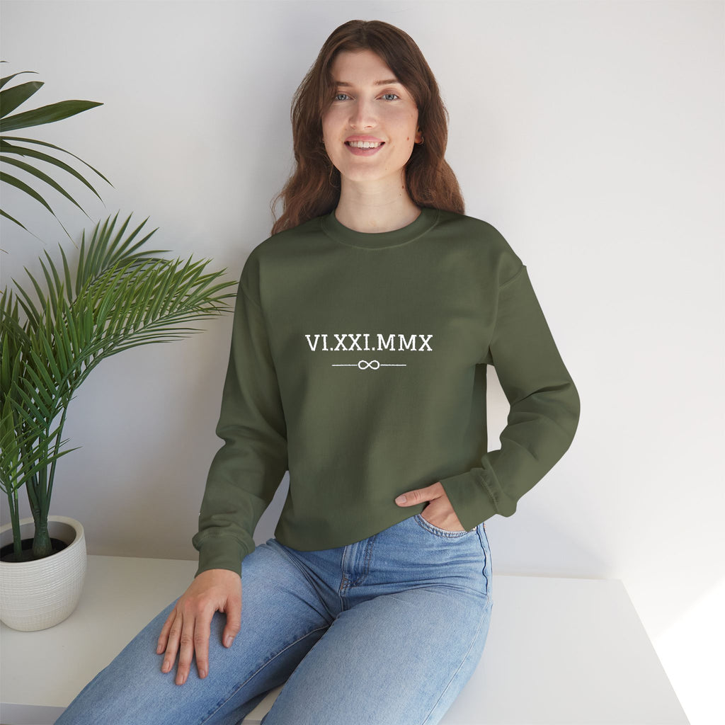 Roman Numeral Date Couples Crewneck Sweatshirt — Personalized Anniversary/Special Date