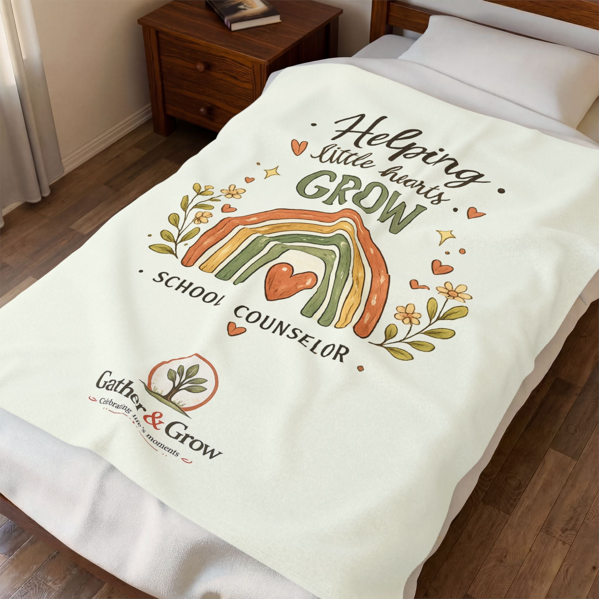 Helping Little Hearts Grow  —  Plush Blanket/Rainbow Velveteen Throw