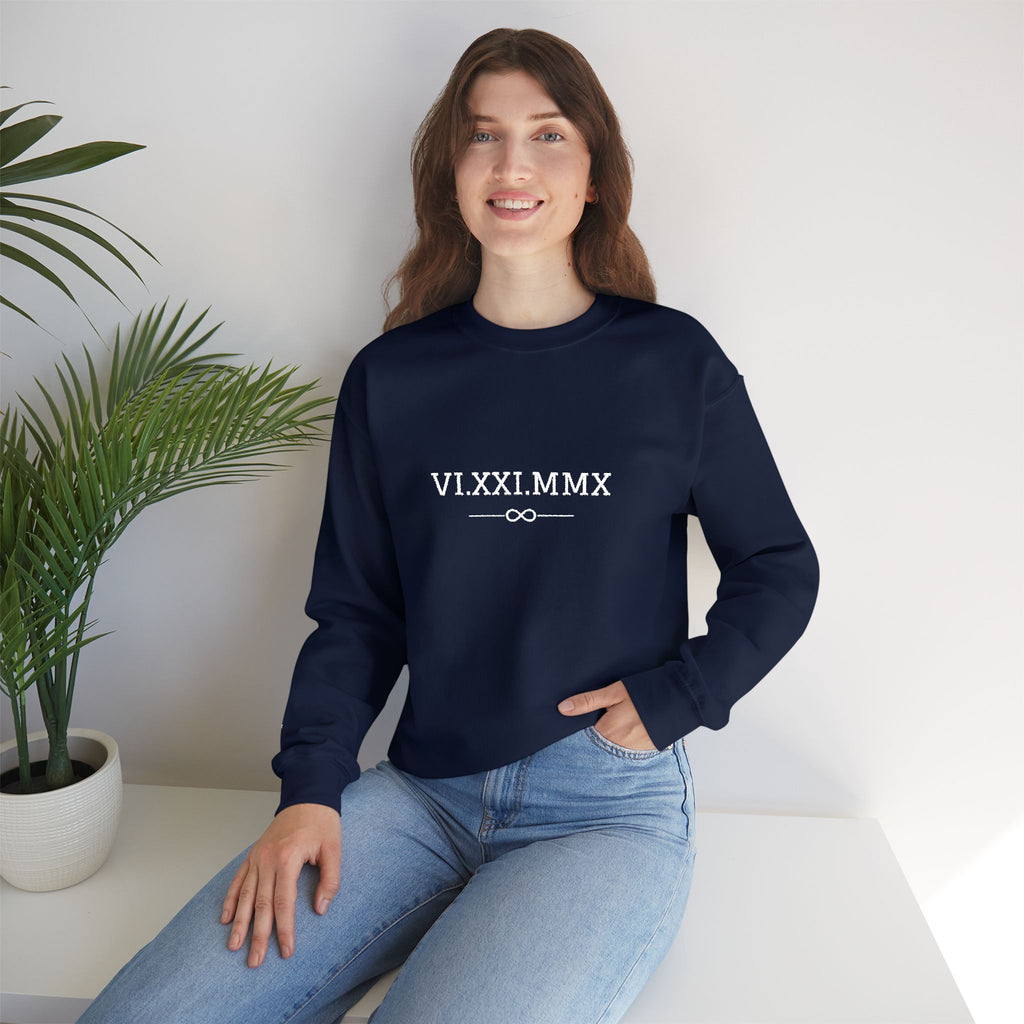 Roman Numeral Date Couples Crewneck Sweatshirt — Personalized Anniversary/Special Date