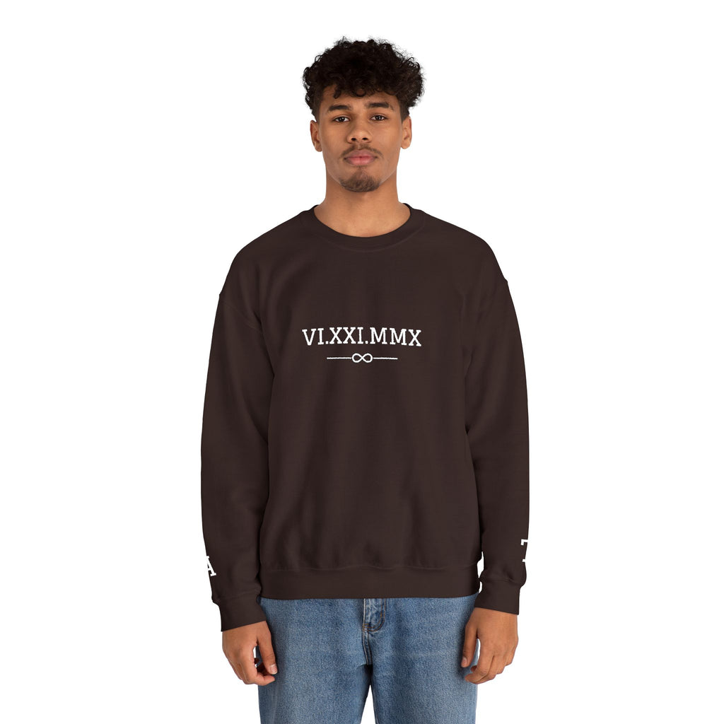 Roman Numeral Date Couples Crewneck Sweatshirt — Personalized Anniversary/Special Date