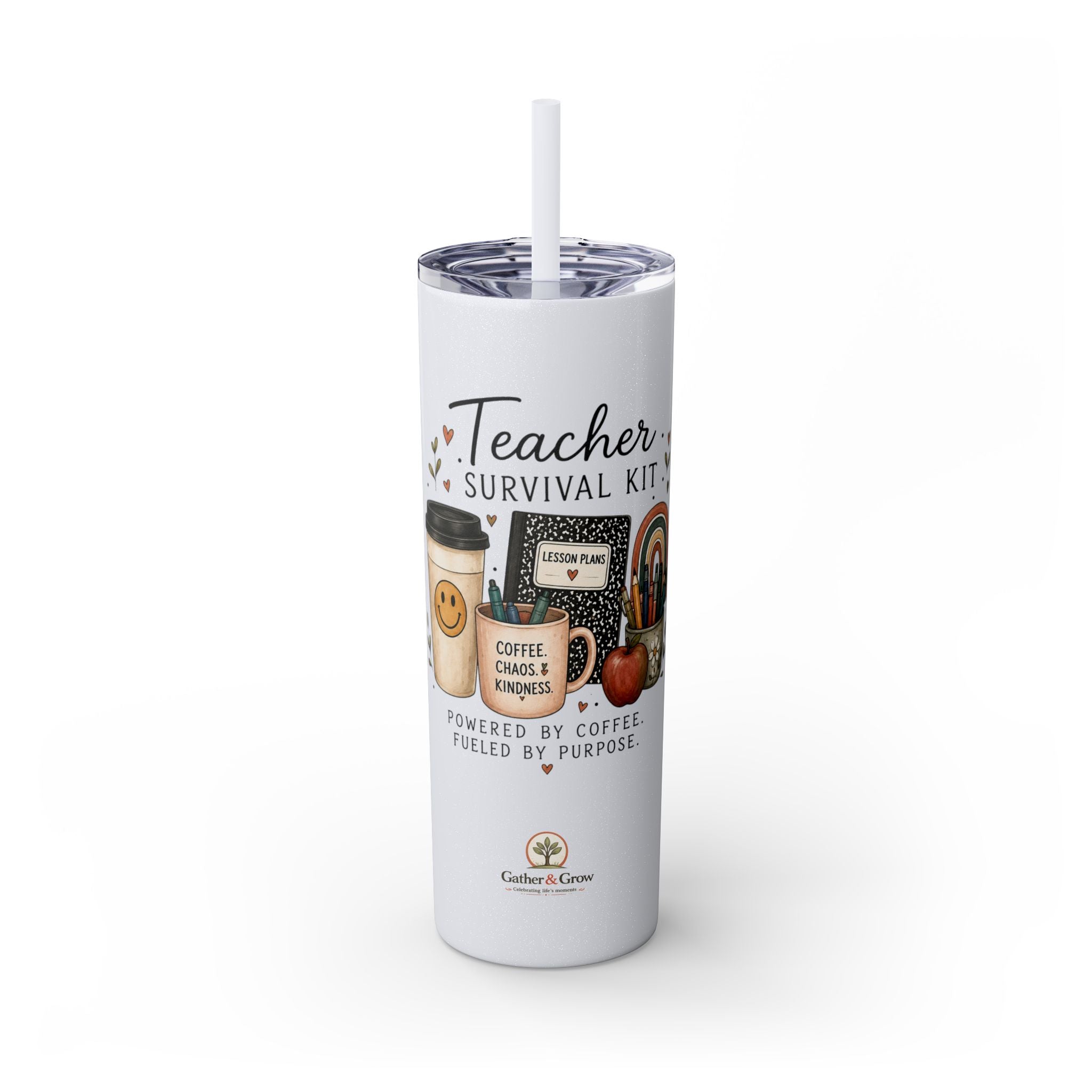 Teacher Survival Kit — 20oz Skinny Stainless Steel Tumbler