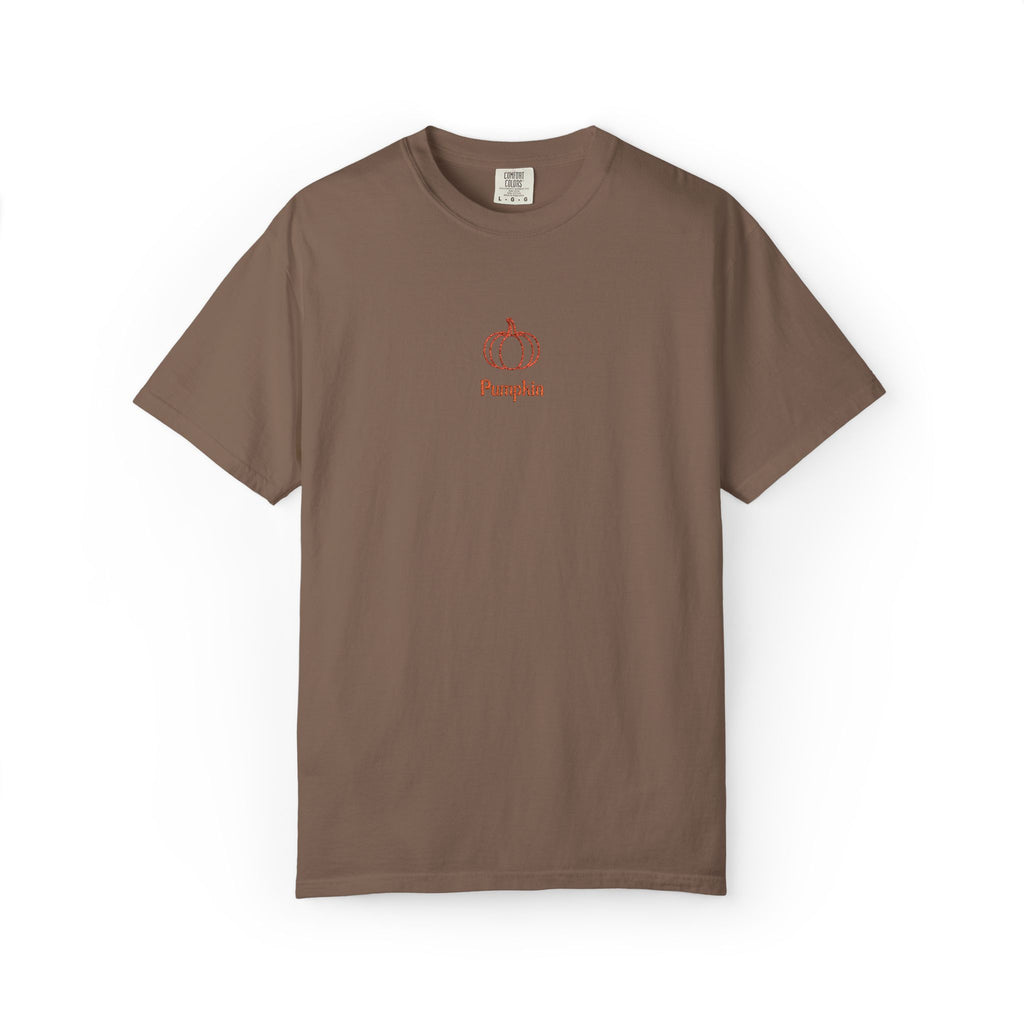 Couples Pumpkin T-Shirt — Minimal Fall Tee with Small Chest Pumpkin