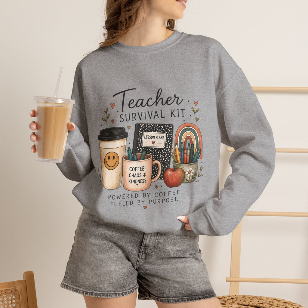 Teacher Survival Kit - Adult Crewneck Pullover Sweatshirt