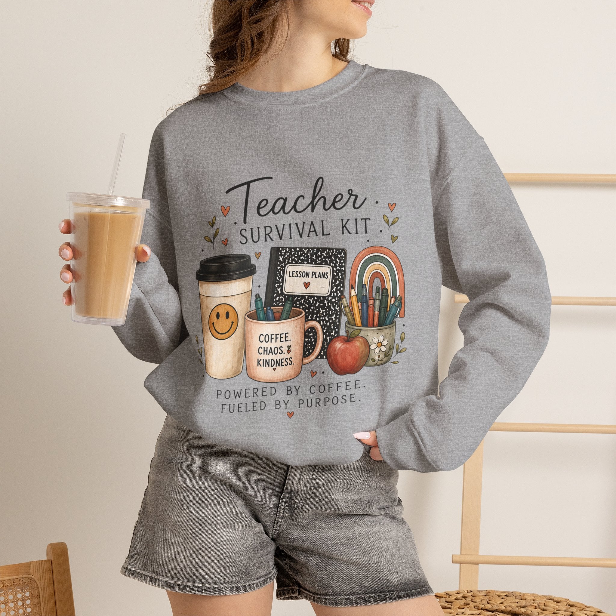 Teacher Survival Kit - Adult Crewneck Pullover Sweatshirt