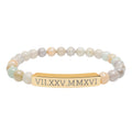 Engravable Natural Stone Stretch Bracelet — Personalized Roman Numeral Date Bar
