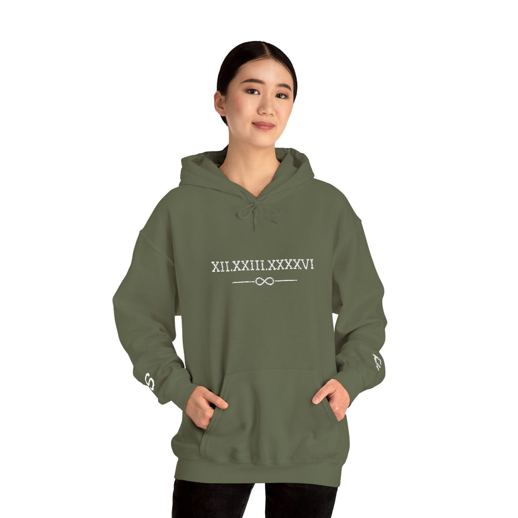 Personalized Couples Roman Numeral Date Hoodie – Minimal Pullover with Sleeve Graphics