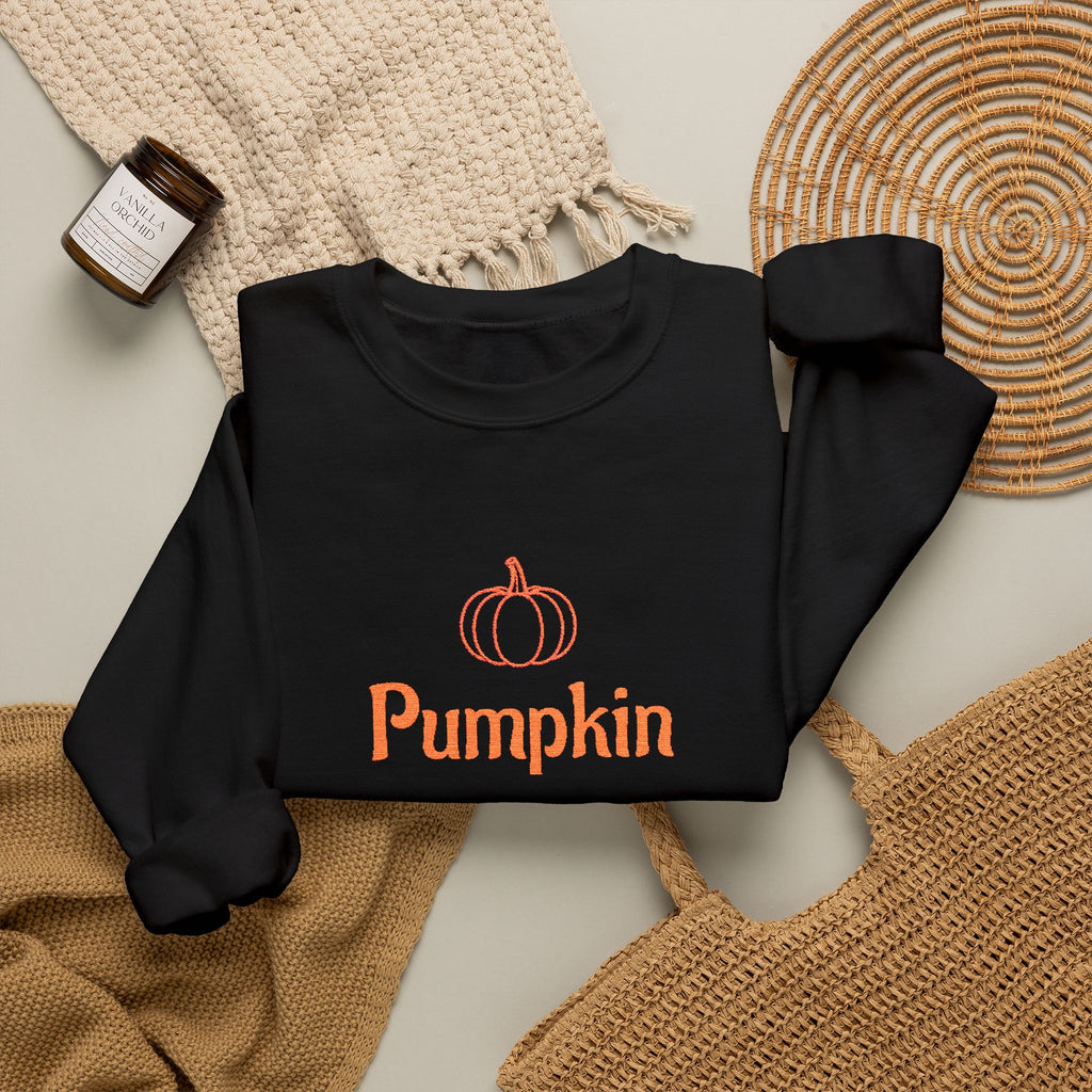 Pumpkin Embroided Crewneck Sweatshirt — Fall Couples/Matching Pullover
