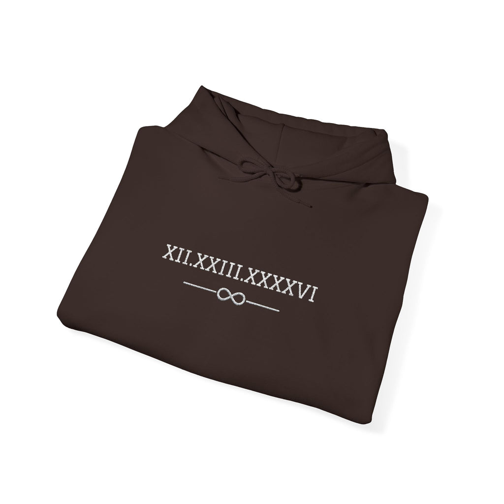 Personalized Couples Roman Numeral Date Hoodie – Minimal Pullover with Sleeve Graphics