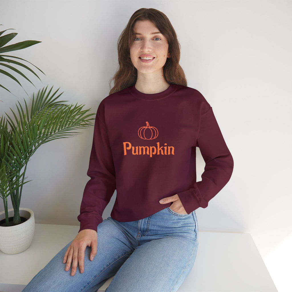 Pumpkin Embroided Crewneck Sweatshirt — Fall Couples/Matching Pullover