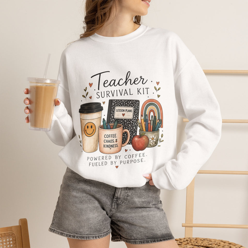 Teacher Survival Kit - Adult Crewneck Pullover Sweatshirt