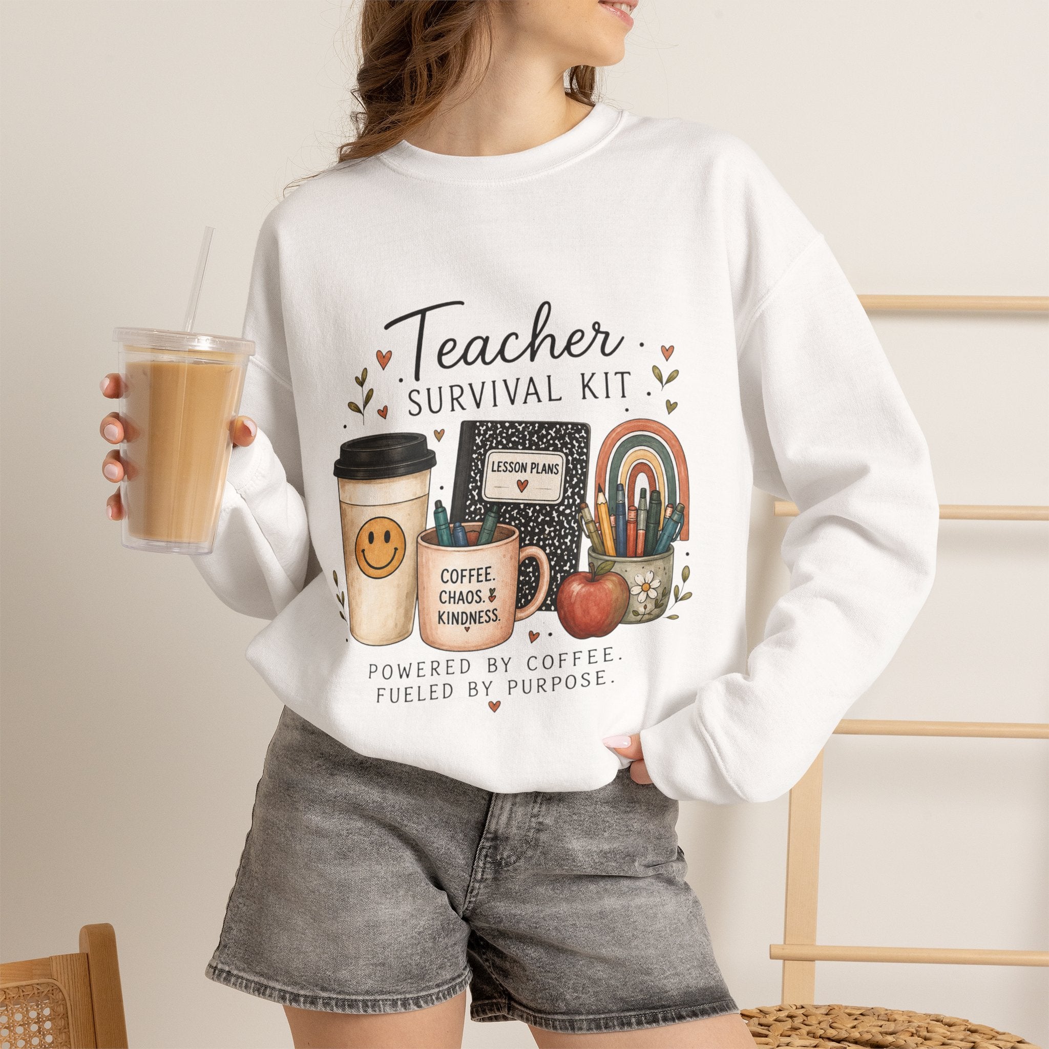 Teacher Survival Kit - Adult Crewneck Pullover Sweatshirt
