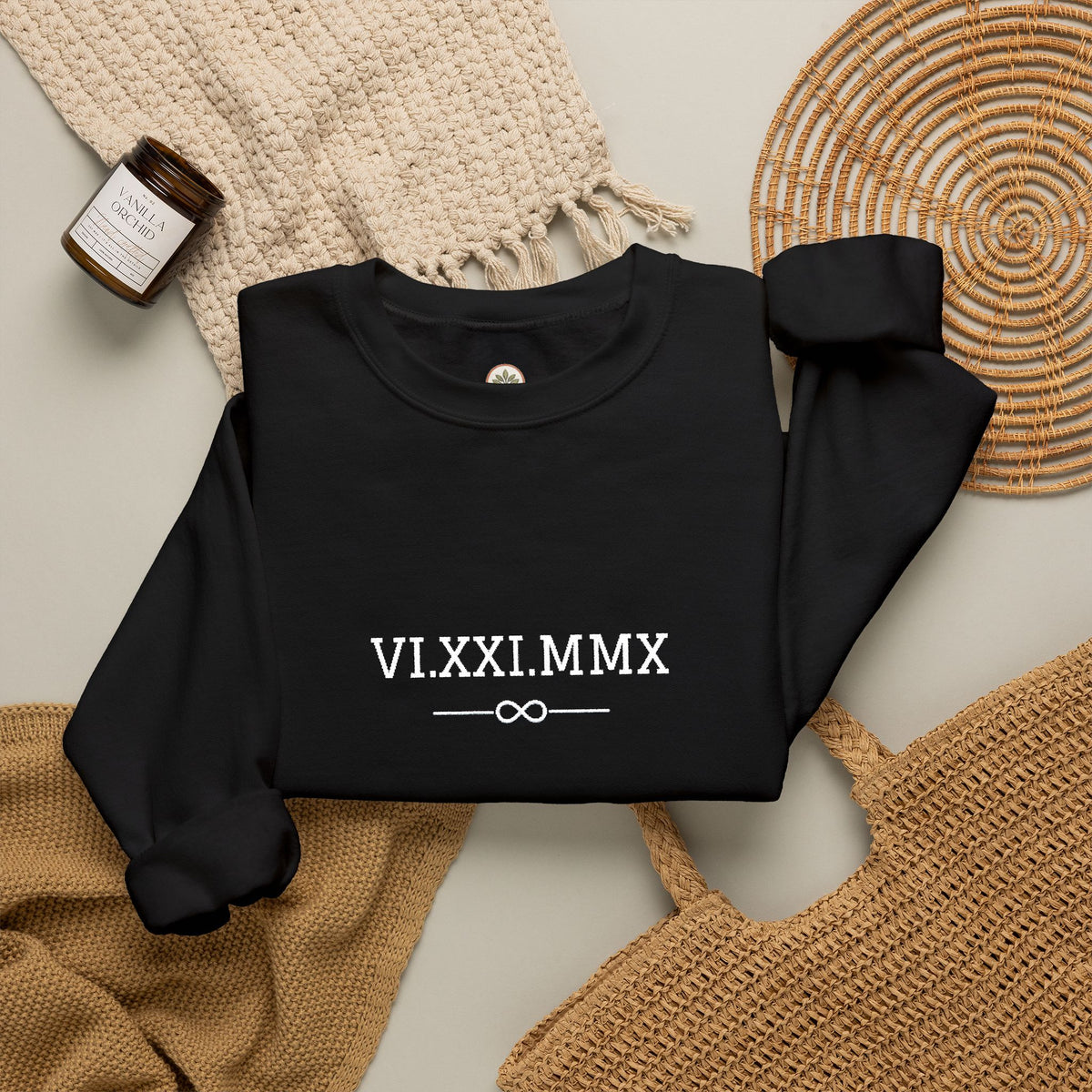 Roman Numeral Date Couples Crewneck Sweatshirt — Personalized Anniversary/Special Date