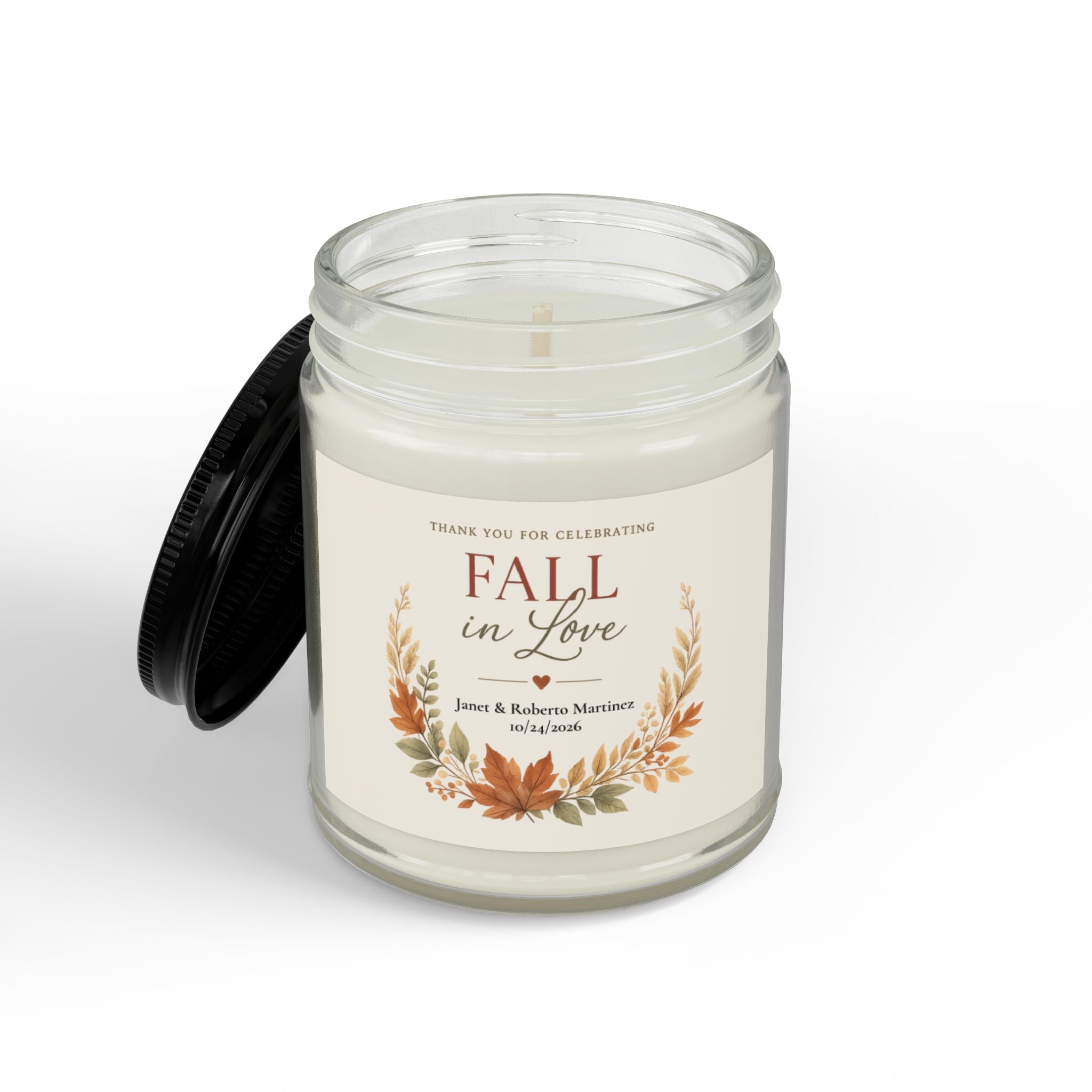 Fall in Love Scented Soy Candle (4oz & 9oz) — Amber or Clear Jar with Black Lid