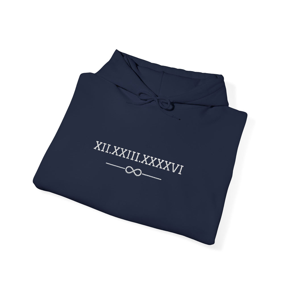 Personalized Couples Roman Numeral Date Hoodie – Minimal Pullover with Sleeve Graphics
