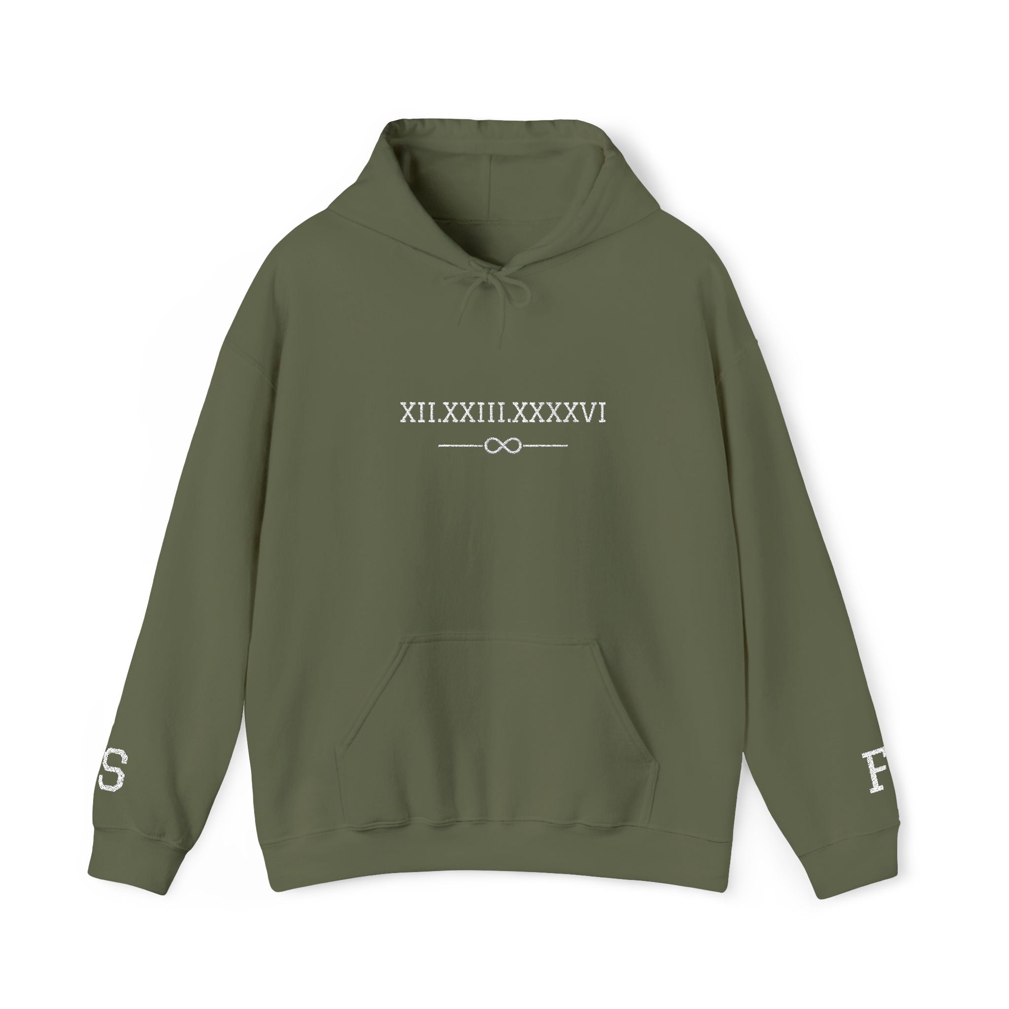 Personalized Couples Roman Numeral Date Hoodie – Minimal Pullover with Sleeve Graphics