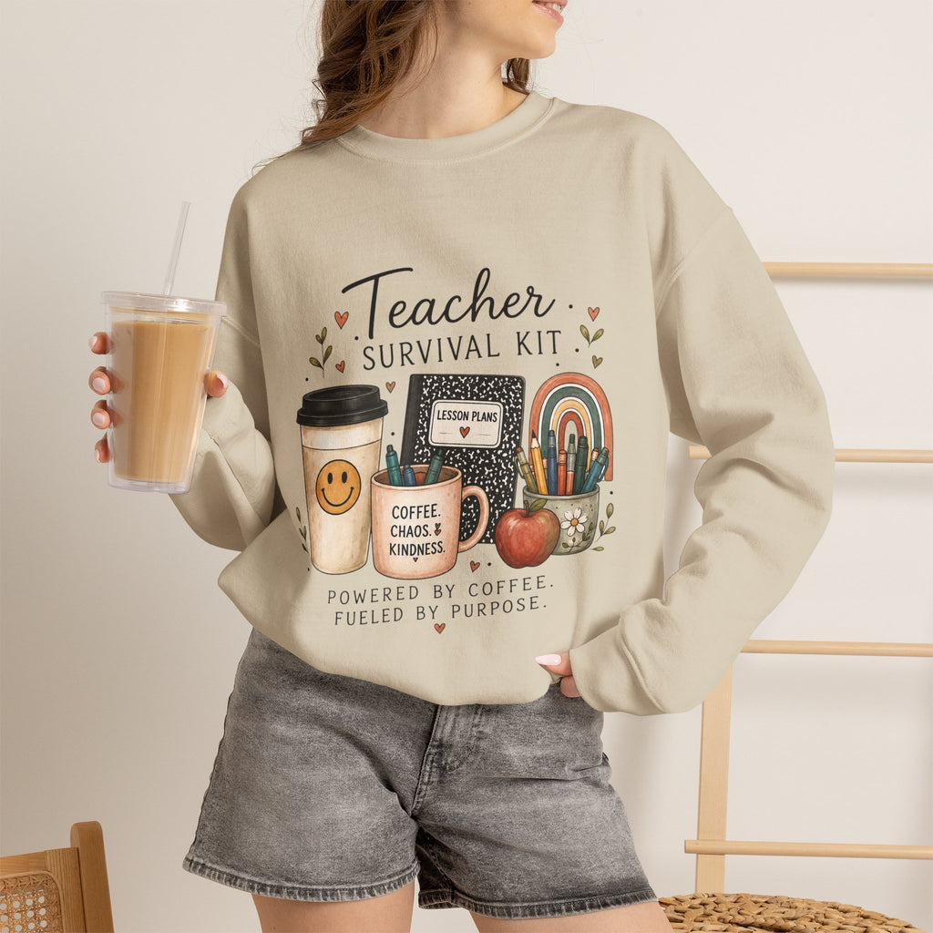 Teacher Survival Kit - Adult Crewneck Pullover Sweatshirt